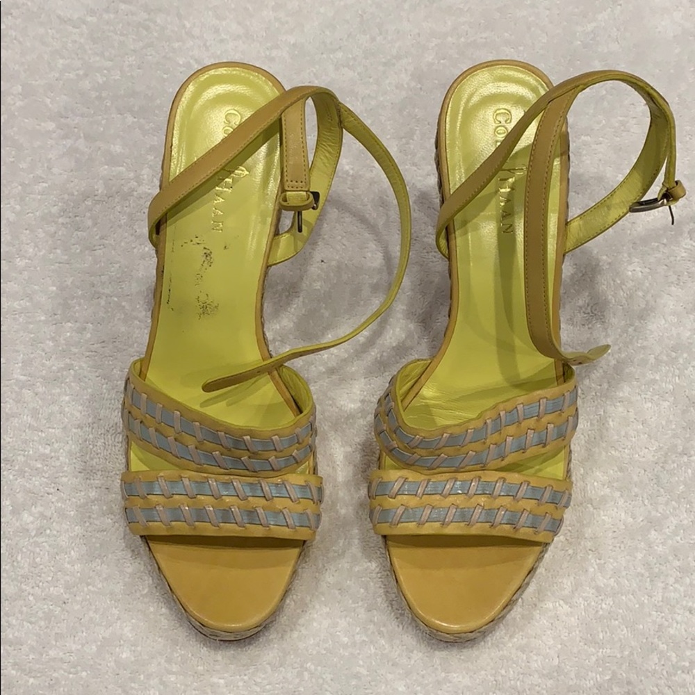 Cole Haan Ankle Strap Sandals Yellow Leather US 9B